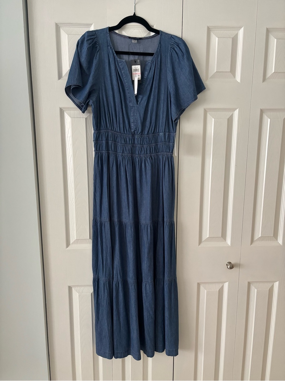 Tommy Hilfiger Denim Blue V-Neck Tiered Maxi Dress